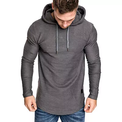 Buy Mens Thin Hoodid Pullover Long Sleeve T-Shirt Slim Fit Hoody Hooded Sweatshirt • 10.79£