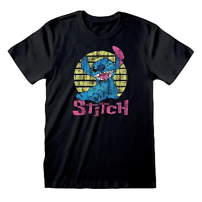 Buy Official Disney Lilo And Stitch Vintage Styled Distressed Print Black T-shirt • 12.99£