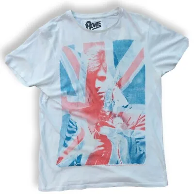 Buy DAVID BOWIE  - Unisex T- Shirt -  Union Jack -  White  Cotton - Size M • 10.50£