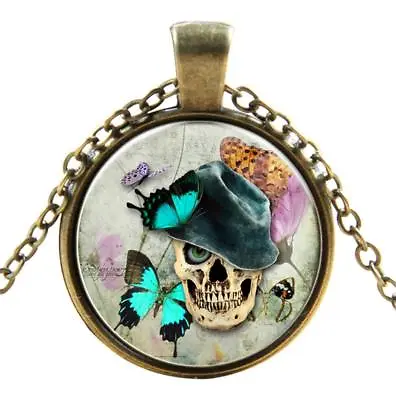 Buy Skull Wearing Hat Symbol Steampunk Necklace Pendant Victorian Vintage Jewellery • 7.50£