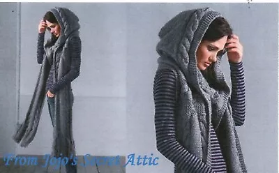 Buy Ladies Long Hooded Scarf With Cable Pattern Knitting Pattern  (399) • 2.75£