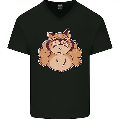 Buy Grumpy Cat Finger Flip Offensive Funny Mens V-Neck Cotton T-Shirt • 11.99£
