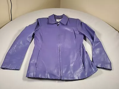 Buy Worthington Leather Jacket Womens Medium Purple Full Zip Lined Designer Coat • 18.12£