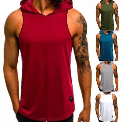 Buy Men Hooded Tank Tops Muscle T-Shirt Pullover Vest Gym Sleeveless Casual Hoodie • 8.55£