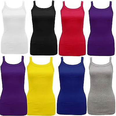 Buy Womens Ladies Plus Size Plain Stretchy Rib Vest Top T Shirt Rib Strap 8- 28 • 4.99£