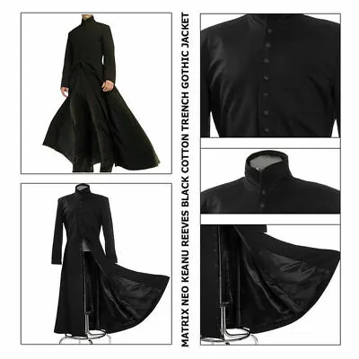 Buy Matrix Neo Cotton Coat Keanu Reeves Black Leather Trench Gothic Jacket • 71.27£