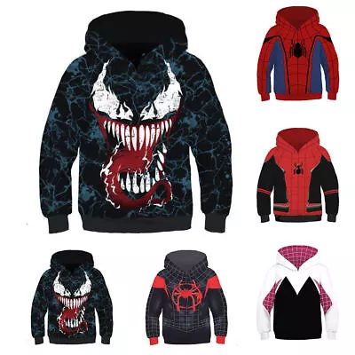 Buy Spiderman Venom Cosplay Costumes 3D Pullover Sweatshirt Kids Boys Girls Hoodies • 16.74£