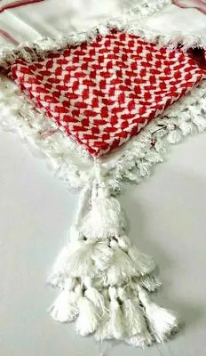 Buy Red & White Palestinian Shemagh (scarf) Genuine & Original,With Tassels,Grade A • 32.88£