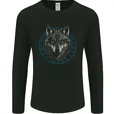 Buy A Wolf In Viking Symbols Text Valhalla Mens Long Sleeve T-Shirt • 11.99£