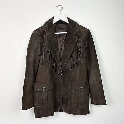 Buy Anthropologie Blank NYC Blazer Size XS Brown 100% Leather Fringed Boho • 65£