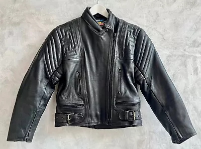 Buy AKITO T-FORCE Leather Black Rock Motorcycle Biker Armour Classic Jacket 10/12 • 34.99£