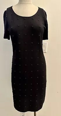 Buy Michael Simon Womens Black Scoop Neck Short Sleeve Beaded Knit Dress Size S.   7 • 46.30£