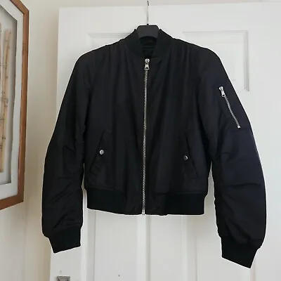 Buy Topshop Jacket Womens 10 Black Bomber Basic Everyday Zip Up Cropped Streetwear • 25£