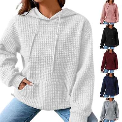 Buy Women Ladies Long Sleeve Hoodies Casual Check Hooded Sweatshirt Pullover Tops • 15.95£