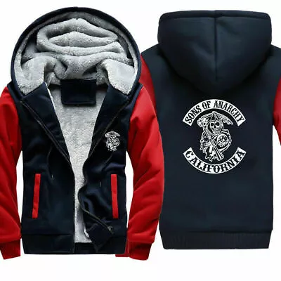 Buy Men Hoodie Sweatshirt Patch Plus Cashmere Sons Of Anarchy Winter Warm Coat • 39.58£