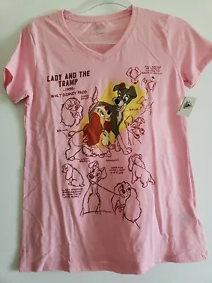 Buy NEW Disney Parks Disney Dogs Lady And The Tramp Pink Womens SM V Neck Tshirt • 23.58£