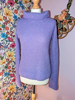 Buy Handmade Knitted Chunky Knit Jumper Lilac Roll Neck Size 12 Comfy Hygge  • 14.99£