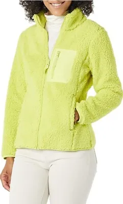 Buy Women's Sherpa Long-Sleeve Mock Neck Full-Zip Jacket With Woven Trim. Lime Green • 9.99£