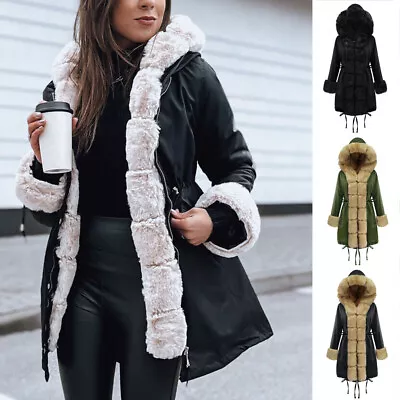 Buy Women Ladies Jacket Thick Fleece Outwear Warm Winter Hooded Coat Parka Overcoat • 17.59£