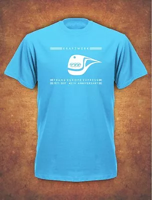 Buy 40th Anniversary KRAFTWERK TRANS EUROPE EXPRESS RETRO  Mens T-Shirt Sky Blue • 10.95£