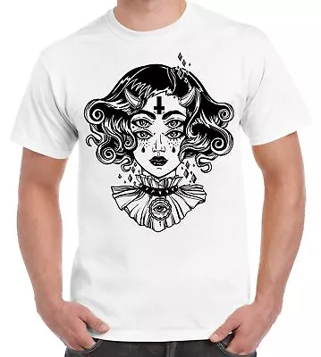 Buy Devil Girl Satanic Cross Tattoo Large Print Men's T-Shirt • 12.95£