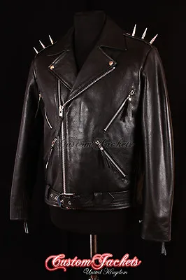 Buy Men's GHOST RIDER Black METAL SPIKES Motorcycle Motorbike Biker Leather Jacket • 92.66£