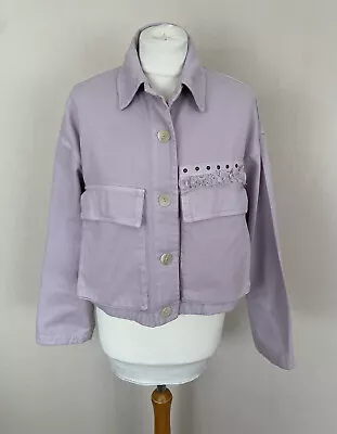 Buy FAB Zara Lilac Purple 100% Cotton Cropped Boxy Denim Jacket Size S UK 8-10 VGC • 14.99£