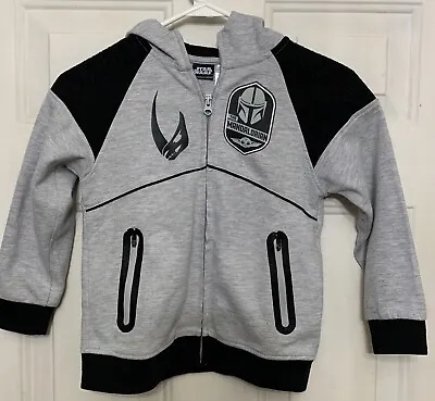 Buy Boys Hoodie Jacket Size 5/6 Star Wars Mandalorian Zippered Front And Pockets • 9.45£