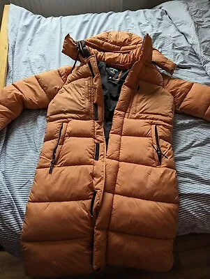 Buy Superdry Touchline Padded Long Quilted Winter Coat/Jacket M Orange Caramel Grid • 46£