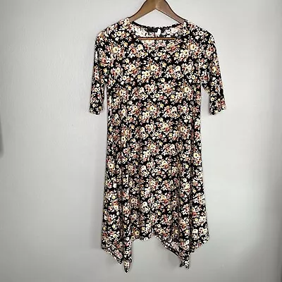 Buy Vibe Petite Women's Small Black Floral Asymmetric Hem Dress Brushed Fabric Boho • 14.66£