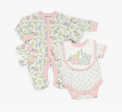 Buy Baby Girls Farm Animals Layette Set 5 Piece Clothes Gift Set Pink 0-9 Months • 15.95£