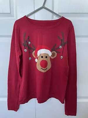 Buy Next Red Reindeer Christmas Jumper Size Small 8/10 • 6£