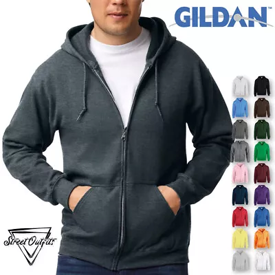 Buy Gildan Zip Hoodie Hooded Sweatshirt Heavy Blend Plain Casual Jumper Sweater Top • 22.12£