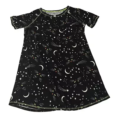 Buy Halloween Pajama Nightgown Dress Sleep Black Cat Moon Stars Celestial S M Goth • 21.30£