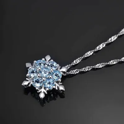 Buy Deep Frozen Snowflake 925 Silver Necklace Turquoise Blue SHEIN • 13.99£
