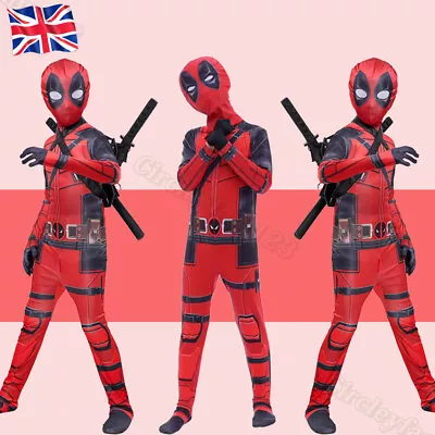 Buy Kids Deadpool Costume Mask Bodysuit Boy Superhero Cosplay Party Fancy Dress Suit • 24.99£