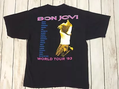 Buy Bon Jovi 1993 World Tour T-Shirt Size Large Black Vintage Band Single Stitch • 74.99£