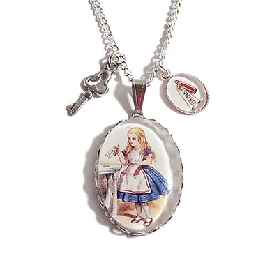 Buy ALICE In Wonderland Necklace DRINK ME Pendant Charm Bottle Cheshire Cat Mad Here • 23.99£