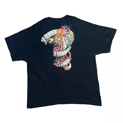 Buy HAWG HALTERS INC. Gothic Biker Tattoo Spellout Graphic T-Shirt XXL Black • 20£