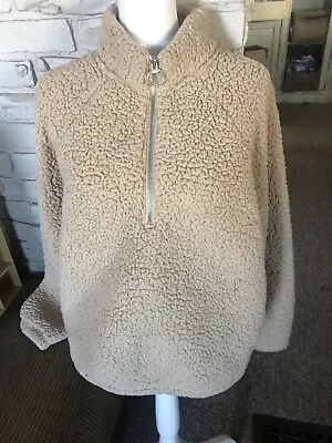 Buy Hollister Women’s Large Tan Zip Faux Fur Sherpa Pullover • 14.40£