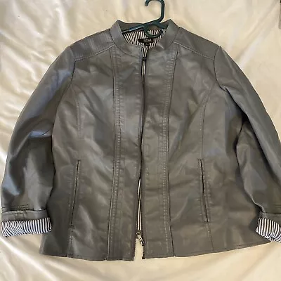 Buy A.N.A. A New Approach Grey Faux Leather Vintage Jacket Women's Size XL • 12.01£
