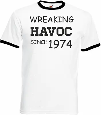 Buy 50th Birthday Gifts Presents Year 1974 Unisex Ringer T-Shirt Wreaking Havoc • 12.99£