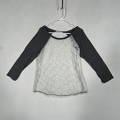 Buy Maurices Lace Baseball Tee Women’s XL 3/4 Sleeve Gray White Floral Raglan Shirt • 20.03£