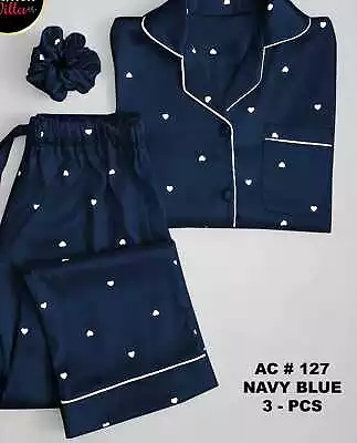Buy 3 Pcs Women Lady Plain Silky Satin Pyjamas Silk PJ'S Sleepwear Long Sleeve Night • 11.45£
