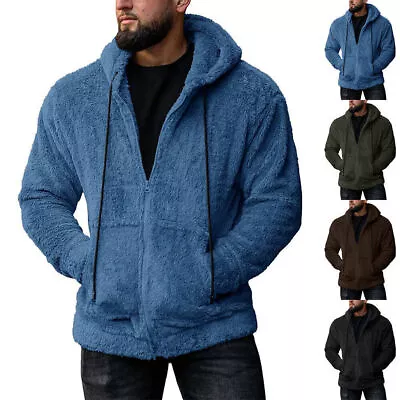 Buy Mens Winter Teddy Bear Fleece Jacket Hooded Warm Casual Hoodie Zip Coat Outwear • 16.55£