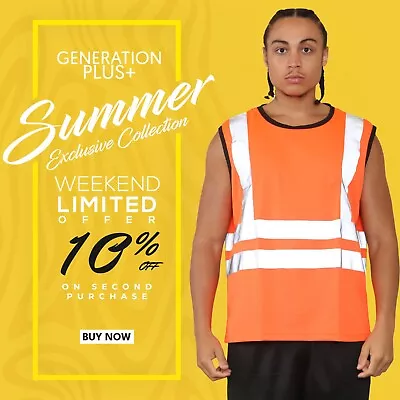 Buy Hi Vis Viz Work Utility Sleeveless Round Neck T-Shirt Warning Tank Top Vest • 9.99£