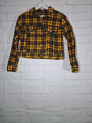 Buy Topshop Denim Jacket Size 8 Mustard Yellow Black Check Coat Long Sleeve Shirt • 7.99£