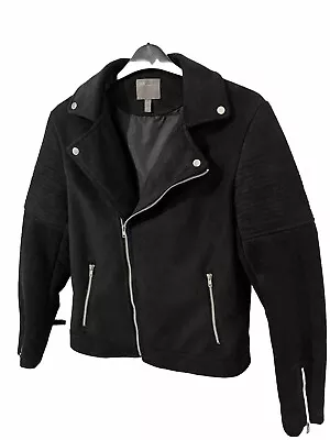 Buy Mens Faux Suede Black Biker Jacket Size M • 17£