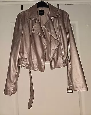 Buy *new Look* Gorgeous Rose Gold Metallic Faux Leather Biker Style Jacket Size 12 • 5.49£