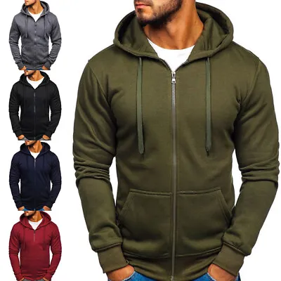 Buy Jacket Hoodie Sweatshirt Coat Outwear Zip Basic Mens Hooded Sweat Solid Color • 7.19£